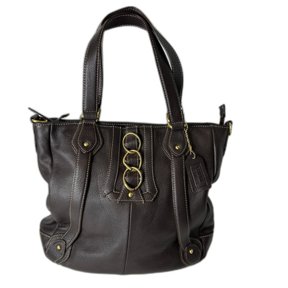 ANA Dark Chocolate Brown Leather Chain Link Detail Hobo Tote Shoulder Bag - Picture 1 of 14